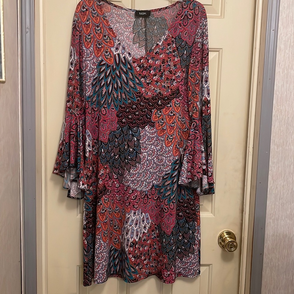 Fun dress for women! MSK Size M. Multi colored. Flared sleeves